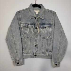 Saltwater Luxe Rhinestone Fringe Denim Jacket Size Small NWT - Runs Big
